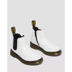 Dr. Martens 2976 Junior White Leather Chelsea Boots Side Zip Girls 6 Boys 5